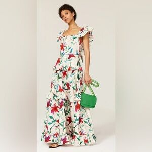 LA DoubleJ Red and Green Maxi Sundress with Flutter Sleeves